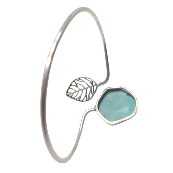 Mod Leaf Turquoise Howlite Rock 925 Wire Bracelet - Picture 6 of 11